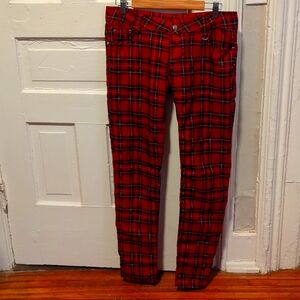 Low-rise red plaid punk pants